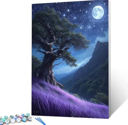 Malen Nach Zahlen Mond Malen Nach Zahlen Erwachsene Baum Bastelset Erwachsene Frauen, DIY GemäLde Set Erwachsene mit Pinsel und Acrylfarbe Als Zimmer Deko Aesthetic, Geschenke für Männer 30x40cm H5-74 von Yhoonn