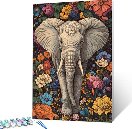 Malen Nach Zahlen Niedlich Malen Nach Zahlen Erwachsene Elefant Bastelset Erwachsene Frauen, DIY GemäLde Set Erwachsene mit Pinsel und Acrylfarbe Als Zimmer Deko, Geschenke für Männer 30x40cm H5-134 von Yhoonn