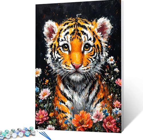 Malen Nach Zahlen Niedlich Malen Nach Zahlen Erwachsene Tiger Bastelset Erwachsene Frauen, DIY GemäLde Set Erwachsene mit Pinsel und Acrylfarbe Als Deko Wohnzimmer, Geschenke für Männer 30x40cm H5-68 von Yhoonn