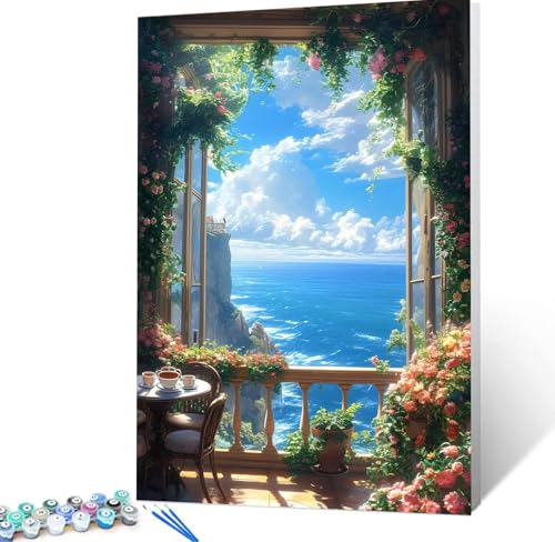 Malen Nach Zahlen Ozean Malen Nach Zahlen Erwachsene Fenster Bastelset Erwachsene Frauen, DIY GemäLde Set Erwachsene mit Pinsel und Acrylfarbe Als Deko Wohnzimmer, Geschenke für Männer 80X120cm H5-59 von Yhoonn