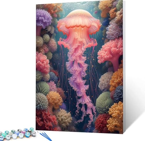 Malen Nach Zahlen Qualle Malen Nach Zahlen Erwachsene Koralle Bastelset Erwachsene Frauen, DIY GemäLde Set Erwachsene mit Pinsel und Acrylfarbe Als Deko Wohnzimmer, Geschenke für Männer 45x60cm H5-20 von Yhoonn