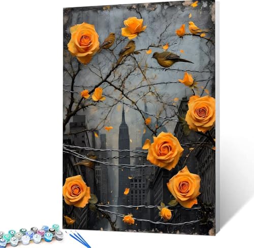 Malen Nach Zahlen Rose Malen Nach Zahlen Erwachsene Vogel Bastelset Erwachsene Frauen, DIY GemäLde Set Erwachsene mit Pinsel und Acrylfarbe Zimmer Deko Aesthetic, Geschenke für Männer 30x40cm H5-26 von Yhoonn