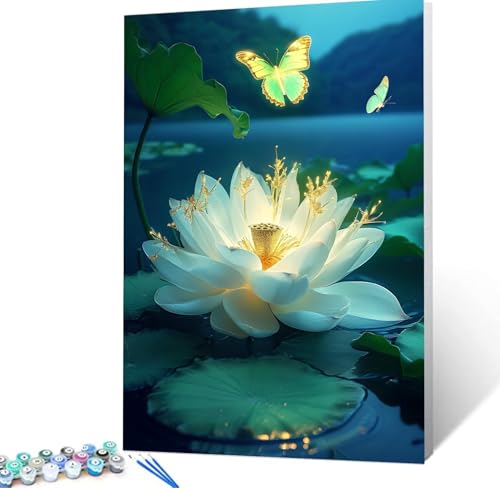 Malen Nach Zahlen Schmetterling Malen Nach Zahlen Erwachsene Lotus Bastelset Erwachsene Frauen, DIY GemäLde Set Erwachsene mit Pinsel und Acrylfarbe Als Zimmer Deko Aesthetic, Geschenke 40x50cm H5-497 von Yhoonn