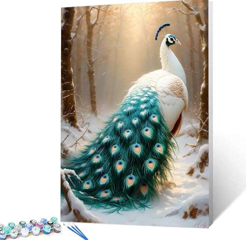 Malen Nach Zahlen Schnee Malen Nach Zahlen Erwachsene Pfau Bastelset Erwachsene Frauen, DIY GemäLde Set Erwachsene mit Pinsel und Acrylfarbe Zimmer Deko Aesthetic, Geschenke für Männer 30x40cm H5-65 von Yhoonn