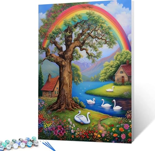 Malen Nach Zahlen Schwan Malen Nach Zahlen Erwachsene Regenbogen Bastelset Erwachsene Frauen, DIY GemäLde Set Erwachsene mit Pinsel und Acrylfarbe Als Zimmer Deko, Geschenke für Männer 30x40cm H5-5 von Yhoonn