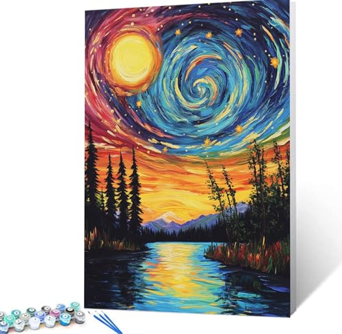 Malen Nach Zahlen Sternenhimmel Malen Nach Zahlen Erwachsene Fluss Bastelset Erwachsene Frauen, DIY GemäLde Set Erwachsene mit Pinsel und Acrylfarbe Als Zimmer Deko Aesthetic, Geschenke 90X160cm H5-95 von Yhoonn