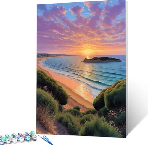 Malen Nach Zahlen Strand Malen Nach Zahlen Erwachsene Sonnenuntergang Bastelset Erwachsene Frauen, DIY GemäLde Set Erwachsene mit Pinsel und Acrylfarbe Als Deko Wohnzimmer, Geschenke 70x100cm H5-119 von Yhoonn