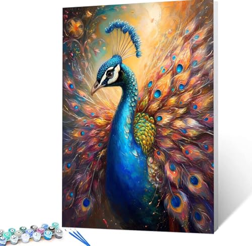 Malen Nach Zahlen Tier Malen Nach Zahlen Erwachsene Pfau Bastelset Erwachsene Frauen, DIY GemäLde Set Erwachsene mit Pinsel und Acrylfarbe Als Zimmer Deko Aesthetic, Geschenke für Männer 30x40cm H5-14 von Yhoonn