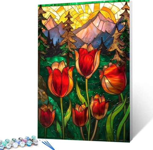 Malen Nach Zahlen Tulpe Malen Nach Zahlen Erwachsene Anlage Bastelset Erwachsene Frauen, DIY GemäLde Set Erwachsene mit Pinsel und Acrylfarbe Als Deko Wohnzimmer, Geschenke für Männer 100X130cm H5-89 von Yhoonn