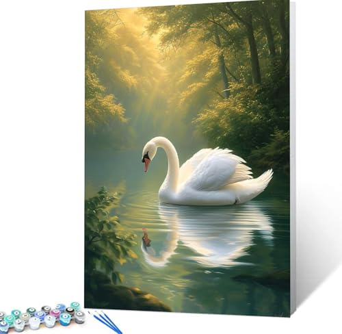 Malen Nach Zahlen Wald Malen Nach Zahlen Erwachsene Schwan Bastelset Erwachsene Frauen, DIY GemäLde Set Erwachsene mit Pinsel und Acrylfarbe Zimmer Deko Wohnzimmer, Geschenke für Männer 40x50cm H5-428 von Yhoonn