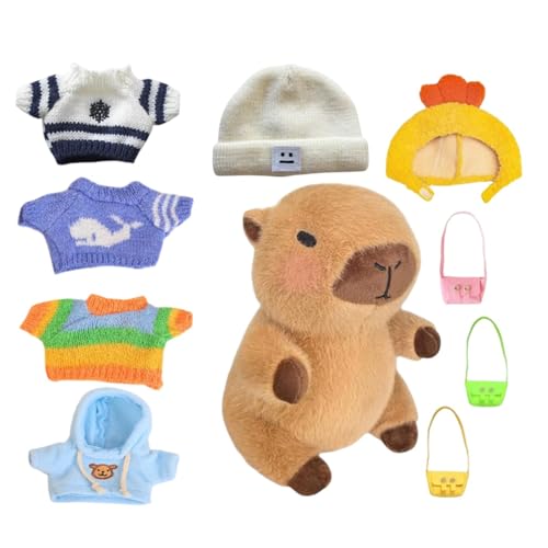 Capybara Plüsch - Capybara Plüschtier mit Kleidung | 9,06 Zoll Capybara Plüschtier Set mit Kleidung, Capybara Puppe Kostüm Capybara, Plüschpuppenpuppe, Tierbegleiter für Kinder von Yhsioaklo