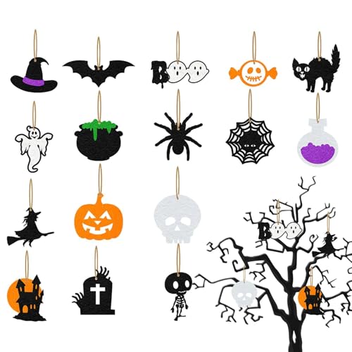 Halloween-Baumschmuck, 16 kleine Ornamente für Baum – Zubehör für Anhänger aus stabilem Papier in Spinnenform, schaffen Sie eine Atmosphäre für das Spukhaus, die von Yhsioaklo