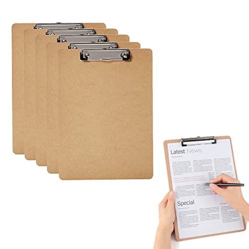 5 Stück Hartholz Klemmbrett, Schreibbrett, Holz Faserplatte Clipboard, Holz Schreibbrett Clip Bürobedarf, für den Bürogebrauch (22,5x31,5 cm) von Yhuasia