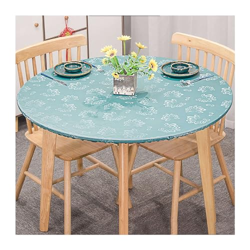 Vinyl Tablecloth mit elastischem Rand,100% wasserdicht Ölbeständig Runden Tischdecke Wiederverwendbar Plastic Table Cover Protector für Picnic Camping Parties -Dunkelgrün-180cm von Yi Chen