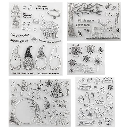 Stempel Weihnachten, 5 Blätter Weihnachtsstempel, Stempelset Weihnachten, Silikonstempel Weihnachten, Frohe Weihnachten Stempel, Silikonstempel Winter für Scrapbooking Karten DIY von Yi'antai