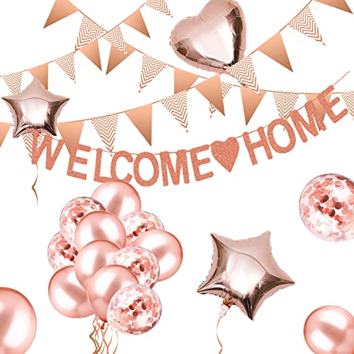 Welcome Home Ballon, Willkommen Zuhause Banner Willkommen Deko, Welcome Home Deko Willkommen Home Girlande mit 5M Wimpel Banner, Herzform Stern Pailletten Luftballons für Zuhause, Party von Yi'antai