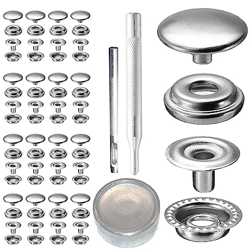 25 Sets 12.5mm Rostfreier Stahl Metall Druckknöpfe Kleidung Snaps Druckknopf Set mit 3 Befestigungswerkzeugen zum, Metall Druckknöpfe für Leder Handwerk Jacke Brieftasche Handtasche (Silber) von YiChuangXin