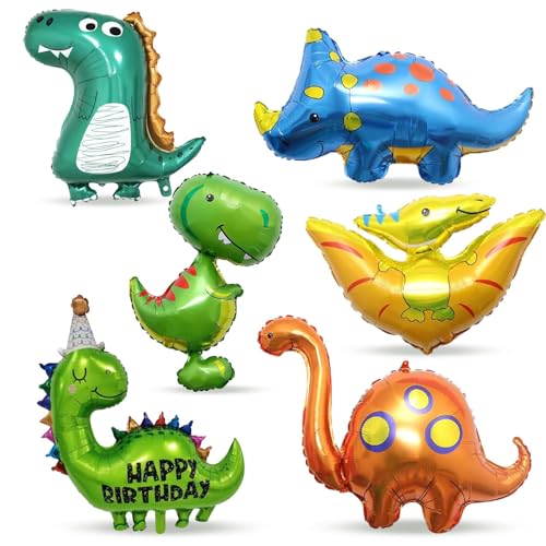 Dinosaurier Folienballon,YIJIUBA Pack of 6 Dinosaur Foil Balloons,Giant Foil Dinosaur Balloons,Triceratops Dinosaur Foil Balloons for Jurassic Celebration,Boys Birthday,Jungle Birthday Decoration von YiJiuBa