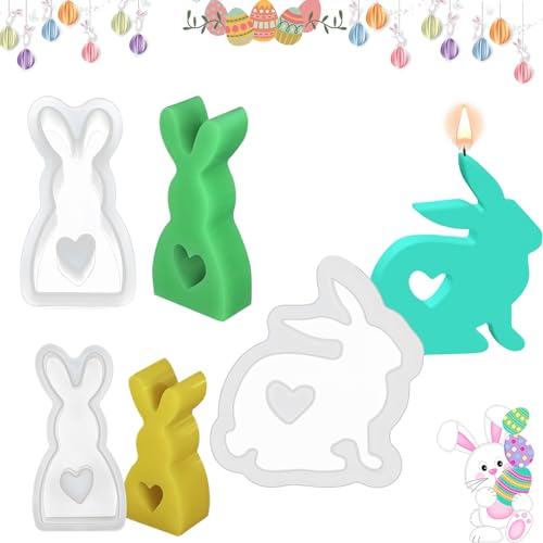 Osterhase Silikonformen Gießformen, 3 Stk Kaninchen Silikonform Kerzenhalter, Hasenform Gießformen für Ostern Hase Silikon DIY Giessform Ostern Hase Backform für Kerzenständer Stabkerzen Teelichter von YiJiuBa