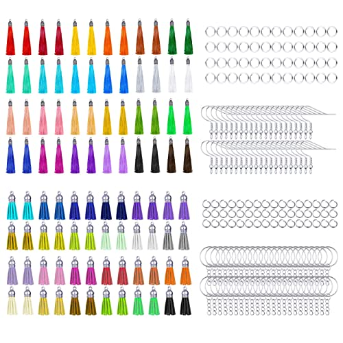 YiNLuax 288-teiliges Set zur Herstellung von Schlüsselanhängern und Ohrringen, inklusive bunten Lederquasten, Ohrringhaken, Schlüsselanhänger und Biegeringe von YiNLuax