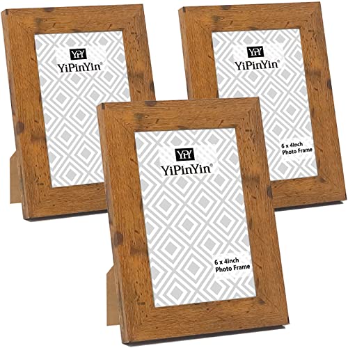 15,2 x 10,2 cm rustikaler Holz-Bilderrahmen, 3er-Set, 10,2 x 15,2 cm, Bilderrahmen, 3er-Pack mit Glasfront für Tischplatte oder Wanddekoration … von YiPinYin