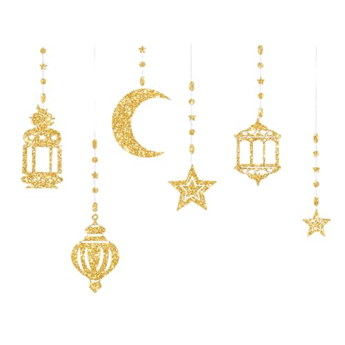 YiQinzcxg 6 Stück Girlanden Eid Dekorationen Glitzernde Sterne Mond Lampe Hängende Luftschlangen Muslime Partyzubehör von YiQinzcxg