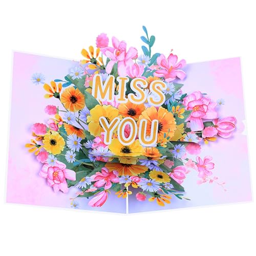 YiQinzcxg Geburtstagsgrußkarte „Miss You“ Blumen Popup Party Segenskarten 3D Papierkarte Für Muttertag Valentinstag Dekorationen von YiQinzcxg