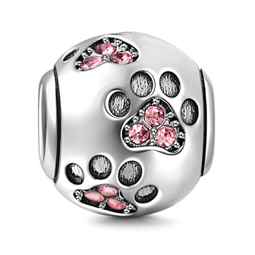 Hundepfötchen-Anhänger, aus 925er-Sterlingsilber, Tieranhänger, Geburtstagsanhänger, für Pandora-Bettelarmbänder rose von YiRong Jewelry