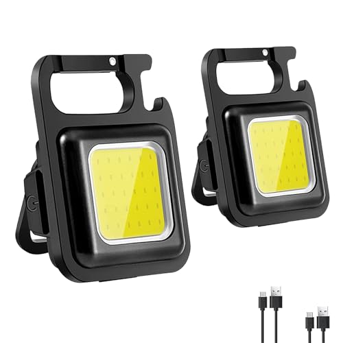 YiYFiT 2 Pack Mini tragbare Licht, kleine wiederaufladbare Licht 800 Lumen COB Mini-Taschenlampe Arbeitslicht, wasserdicht Schlüsselanhänger Taschenlampe Led-Licht für innen und außen Camping etc von YiYFiT