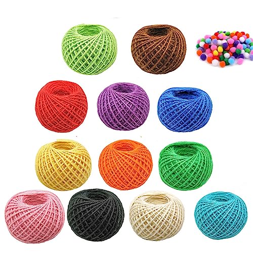 YiYFiT Bunte Jute-Schnur, 12 Rollen, 300 m, 2 mm, 3-lagiges Juteseil für Geschenkverpackungen, selbstgemachte Flaschen, Beleuchtungen, Bilder-Display, Gartenarbeit, 25 m je Farbe von YiYFiT