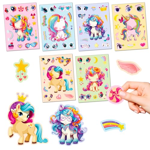 Einhorn Aufkleber, Regenbogen Pferd Aufkleber, kleine Tier Puzzle Aufkleber, Kinder frühe Bildung Gesicht ändern Aufkleber, Baby Puzzle DIY frühe Bildung Puzzle Aufkleber von YiYaO