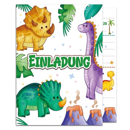 YianHien 12x Einladungskarten Kindergeburtstag Set, Dinosaurier Einladungskarten zum Kinderparty Mottoparty für Kinder Dinosaurierliebhaber, Kindergeburtstag Einladungen für Jungen und Mädchen von YianHien