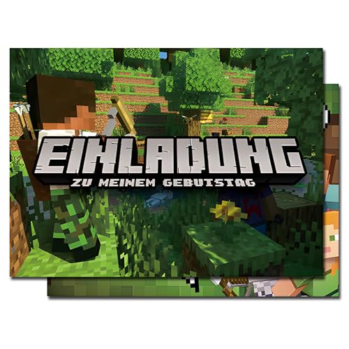 YianHien Einladungskarten Kindergeburtstag Junge 12 Stück, Mine-Craft Thema Party Einladungskarten Geburtstag, Partyeinladungen Einladungen Miner Gamer Kinder Geburtstagseinladungen Set von YianHien