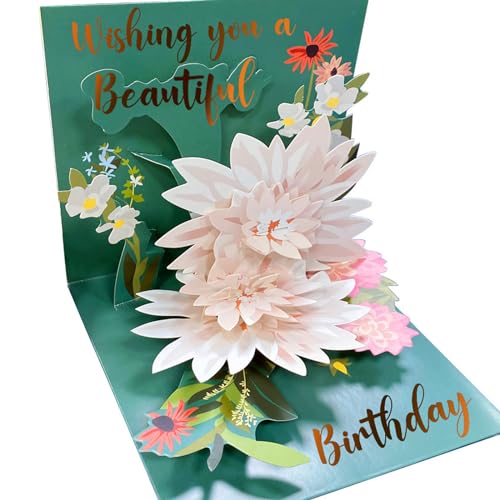 YianHien Geburtstagskarte Frau, Handgemachte Edle Lotosblume Klappkarte Grußkarte zum Geburtstag für Frauen, Herzliche Muttertag Karte Geburtstagswünsche Überraschung Glückwunschkarte von YianHien