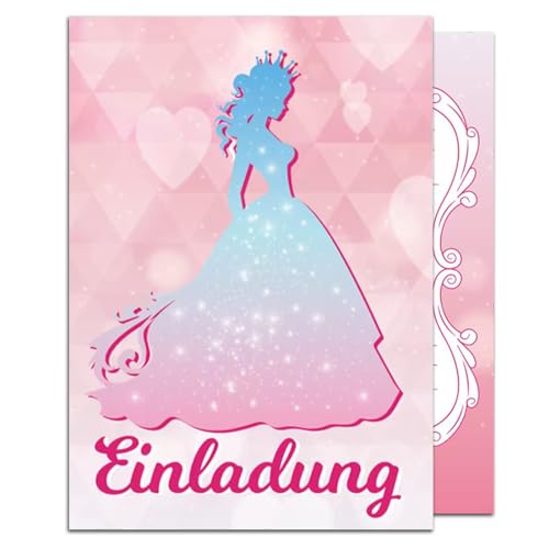 YianHien Glänzend Prinzessin Einladungskarten Mädchen 12 Stück, Rosa Einladungskarten zum Kindergeburtstag, Einladungskarten zum Mädchen Geburtstag Party, Schöne Geburtstagseinladungen Kinder von YianHien