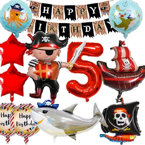 YianHien Piraten Geburtstagsdeko Luftballons für Junge & Mädchen, Piraten Theme Party Deko für Kinder Geburtstag, Kindergeburtstag Deko Piratenschif Folienballons, Piratenparty (5 Jahre) von YianHien