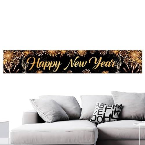 Yianyal Banner mit Aufschrift "Happy New Year", 2024 Neujahrs-Banner, Party-Dekoration, 300 x 50 cm, für Wand, Tisch, Tür, drinnen und draußen von Yianyal