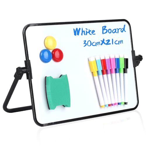 Whiteboard Magnetwand, kleine doppelseitige Whiteboard Trocken abwischbare, A4 Format Magnettafel Magnetwand, mit trocken abwischbaren Stiften, Radiergummi, Magneten, Halterung, 30x21cm von Yibaijia