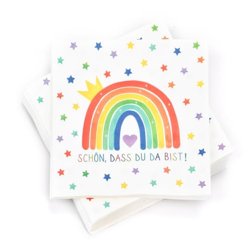 100 Stück Servietten Party Deko Geburtstag Deko Kindergeburtstag Deko Regenbogen Deko Kindergeburtstag Regenbogen Deko Servietten，33 * 33cm von Yibat