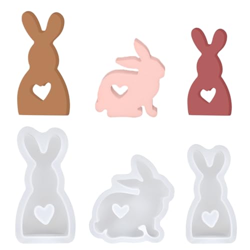 3 Stück Silikonform Ostern, Ostern Kaninchen Silikonformen Gießformen, 3D Kaninchen Gießform Ostern, Osterhase Silikonform for Gips, Sojawachs Kerzen, Ostergeschenke von Yibat