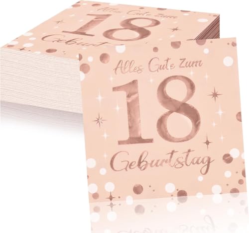 Servietten 18. Geburtstag Mädchen, 40 Stück Party Servietten für 18 geburtstag deko, deko 18. geburtstag Mädchen Servietten Rosegold Papierserviette Mädchen Party Serviette Papier 2-Lagig von Yibat