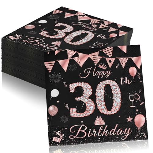 Servietten 30 Geburtstag Frauen, 40 StüCk Party Servietten für 30. Geburtstag Servietten Rosegold Papierserviette Mädchen Party Serviette Papier 2-Lagig für Erwachsene Geburtstag Tischdeko von Yibat