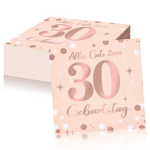 Servietten 30 Geburtstag Frauen, 40 StüCk Party Servietten für 30. Geburtstag Servietten Rosegold Papierserviette Mädchen Party Serviette Papier 2-Lagig für Erwachsene Geburtstag Tischdeko von Yibat