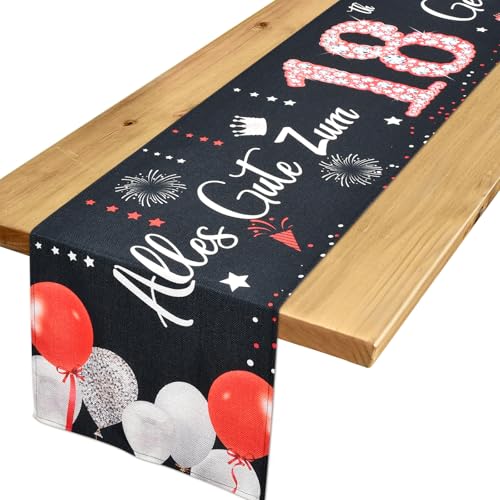 Tischläufer 18 Geburtstag Deko 18. Geburtstag Mädchen Junge Rot Schwarz Tischdeko Geburtstag zum Ihn Ihr Jahrestag Feier Party Dinner Tisch Leinen Tischdecke Deko für Zuhause, 183x33 cm von Yibat