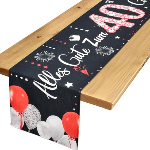 Tischläufer 40 Geburtstag Deko 40 Geburtstag Männer Frauen Rot Schwarz Tischdeko Geburtstag zum Ihn Ihr Jahrestag Feier Party Dinner Tisch Leinen Tischdecke Deko für Zuhause, 183x33 cm von Yibat