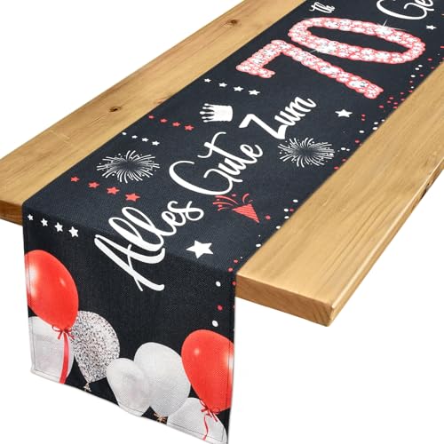 Tischläufer 70 Geburtstag Deko 70. Geburtstag Mann Frau Rot Schwarz Tischdeko Geburtstag zum Ihn Ihr Jahrestag Feier Party Dinner Tisch Leinen Tischdecke Deko für Zuhause, 183x33 cm von Yibat