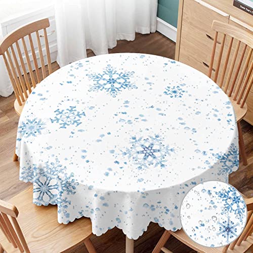 Yibeas Tischdecke, Schneeflocken, rund, 152,4 cm, Winterblau, Schneespritzer, Kristall, elegante Eisflecken-Tischdecken für runde Tische, kleine runde Tischdecke, Tischdecke für den Außenbereich von Yibeas