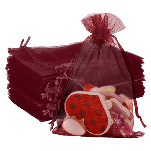 Organzasäckchen,Organzasäckchen Klein,Schmuckbeutel,Organzasäckchen 10X15Cm 50 Stück Burgundisch,Geschenkbeutel,Kleine Stoffsäckchen,Geschenksäckchen Klein,Duftsäckchen Zum Befüllen,Gaze Säckchen von Yicelerate