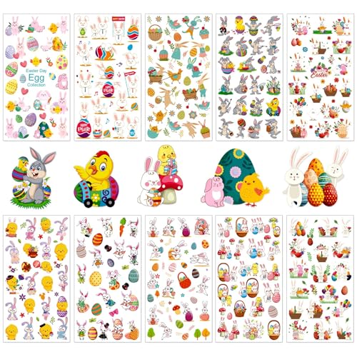 Ostereier Sticker,10 Sheets Ostereier Aufkleber,Eierfarben Ostern,Osterhasen,Eierfarben Ostern Kinder,Kleine Geschenke Für Ostern von Yicoonuo