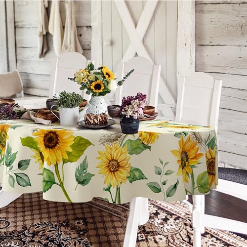 Yighty Ovale Tischdecke mit Sonnenblumen-Motiv, 152,4 x 213,4 cm, Sonnenblumen-Aquarell-Blumen-Tischdecke, wasserdicht, knitterfrei, Frühlings- und Sommerdekoration für Urlaub, Küche, Esszimmer von Yighty